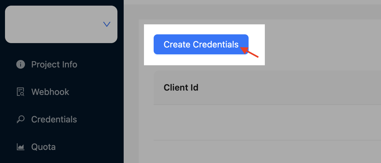 Create Credentials Button